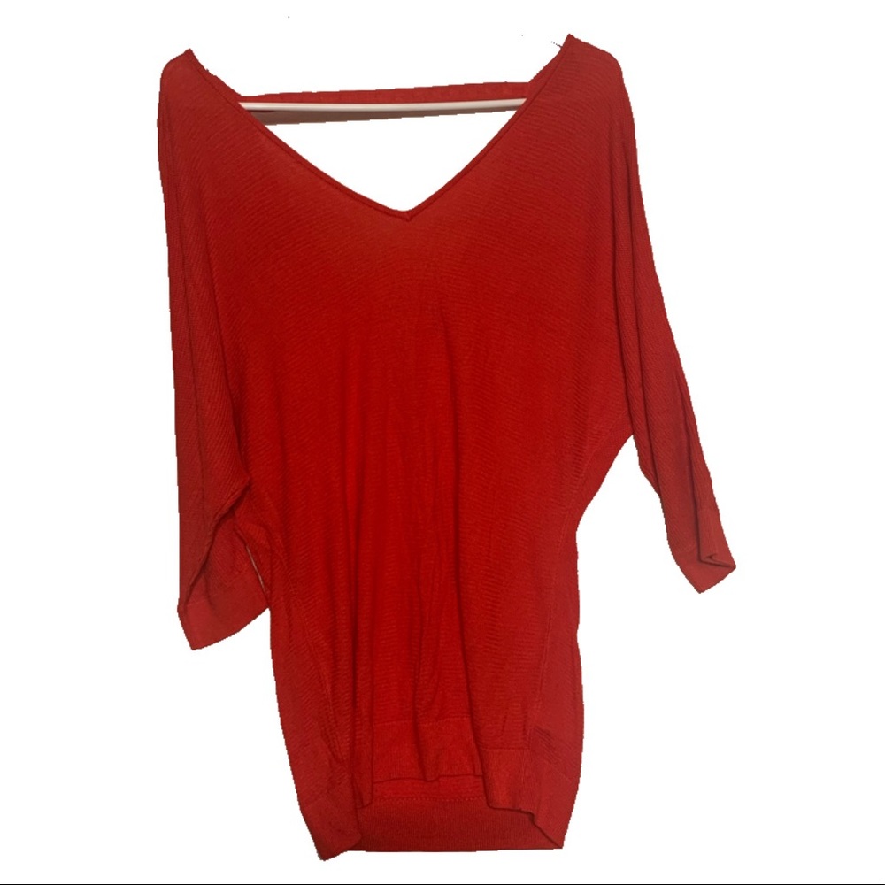 Express Red Stud Detail Double V Neck Sweater